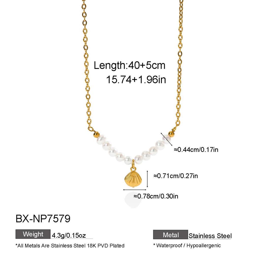 Stainless Steel Heart Pendant Necklace with Natural Pearl - Elegant, Colorfast Jewelry for Women