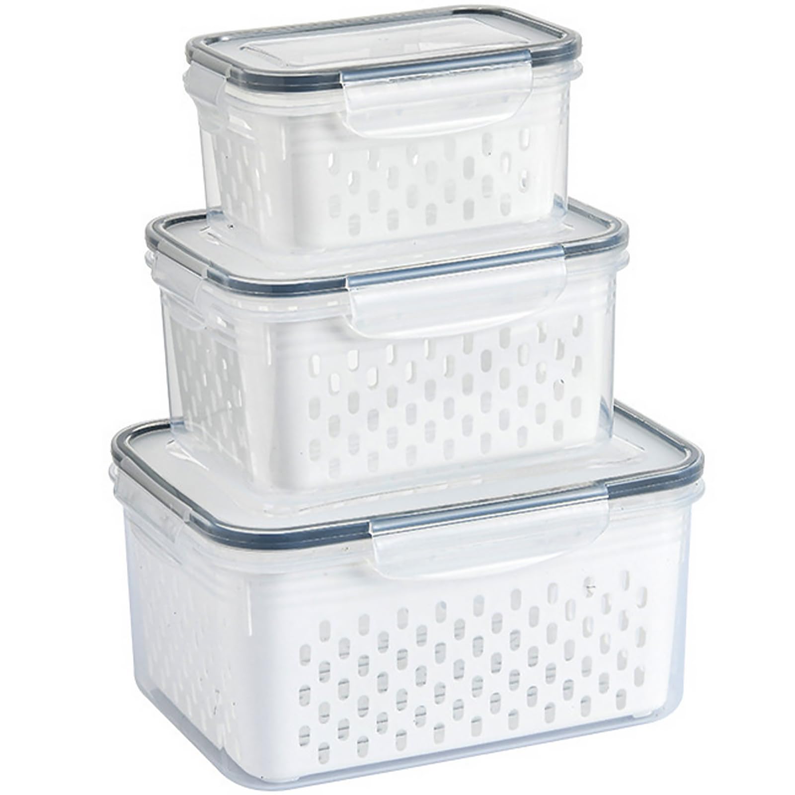 

3Pcs Refrigerator Storage Box Rectangular Transparent Drain Basket Fruit Vegetable Fresh-Keeping Box (BPA Free,No FDA) A