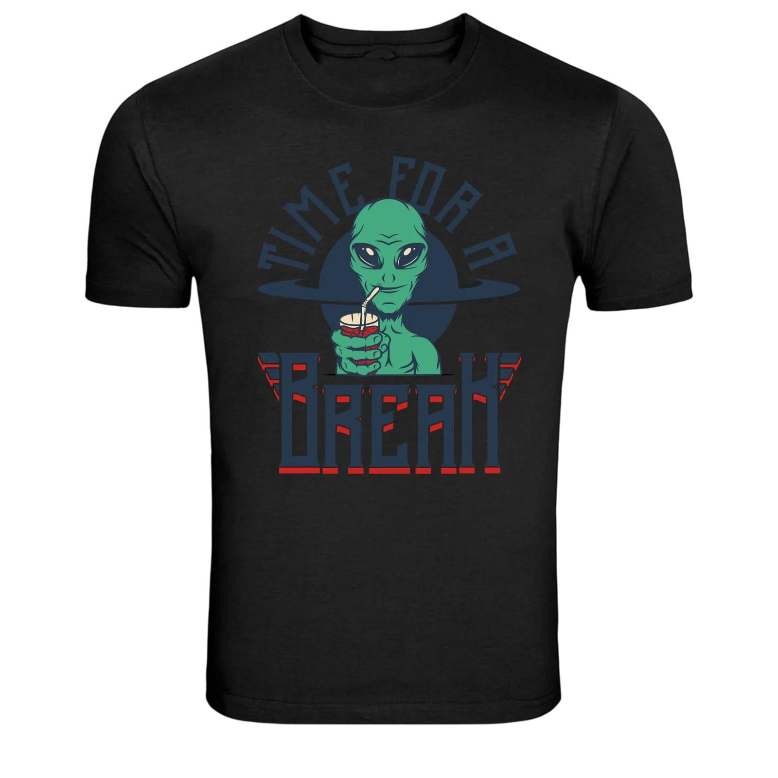 Time For A Break Funny Alien Soda Graphic T-Shirt M