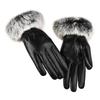 Autumn and winter women's thermal gloves PU leather velvet thermal versatile driving rabbit fur mouth touch screen gloves