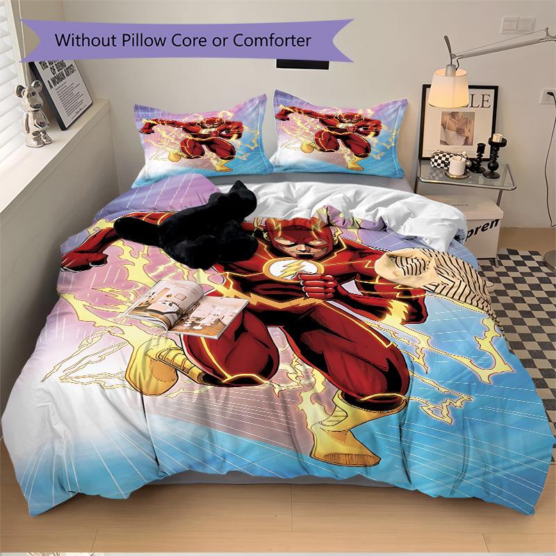3pcs Flash superhero Duvet Cover Set, 1 Duvet Cover + 2 Pillowcases (No Insert), High-Definition Print for All Seasons,Durable yy251103045