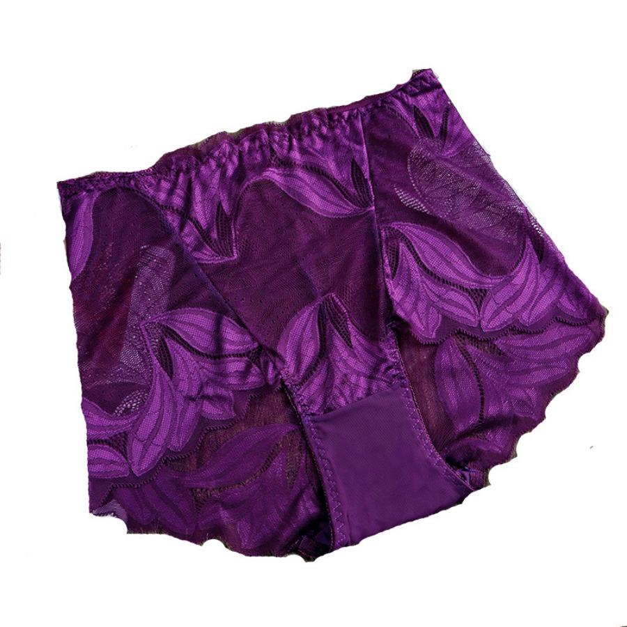 Sexy krajkové bezešvé kalhotky pro ženy s vysokým pasem dutá průhledná síťovina velké spodní prádlo pohodlné antibakteriální kalhotky