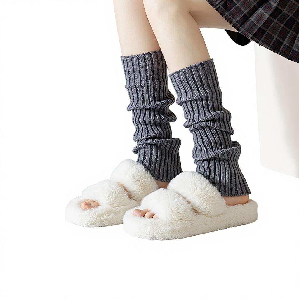 Autumn Winter Relaxed Lazy Warm Vinegar Fiber Knitted Letter Pattern Medium Thickness Socks White Calf Leg Sleeves Pile-up