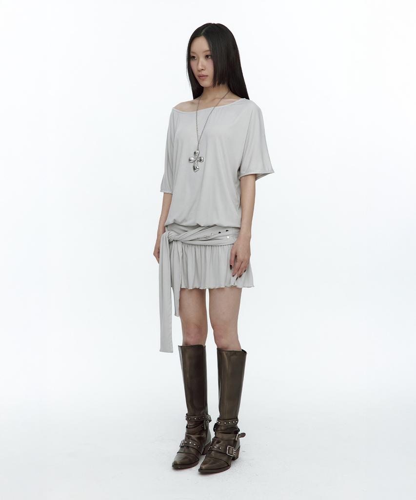 Rough Neck Waist Tie Dress