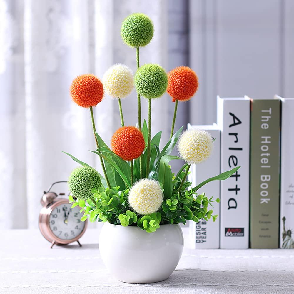 WillingYou Artificial Flowers, Stylish Nordic Decor, with Vase, Fake Allium Flowers, Includes One Vase and One Bouquet, Multicolor