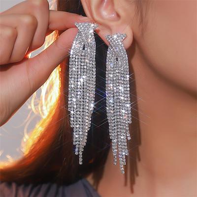 Luxury Super Flash Full Diamond Long Fringed Earrings for Women