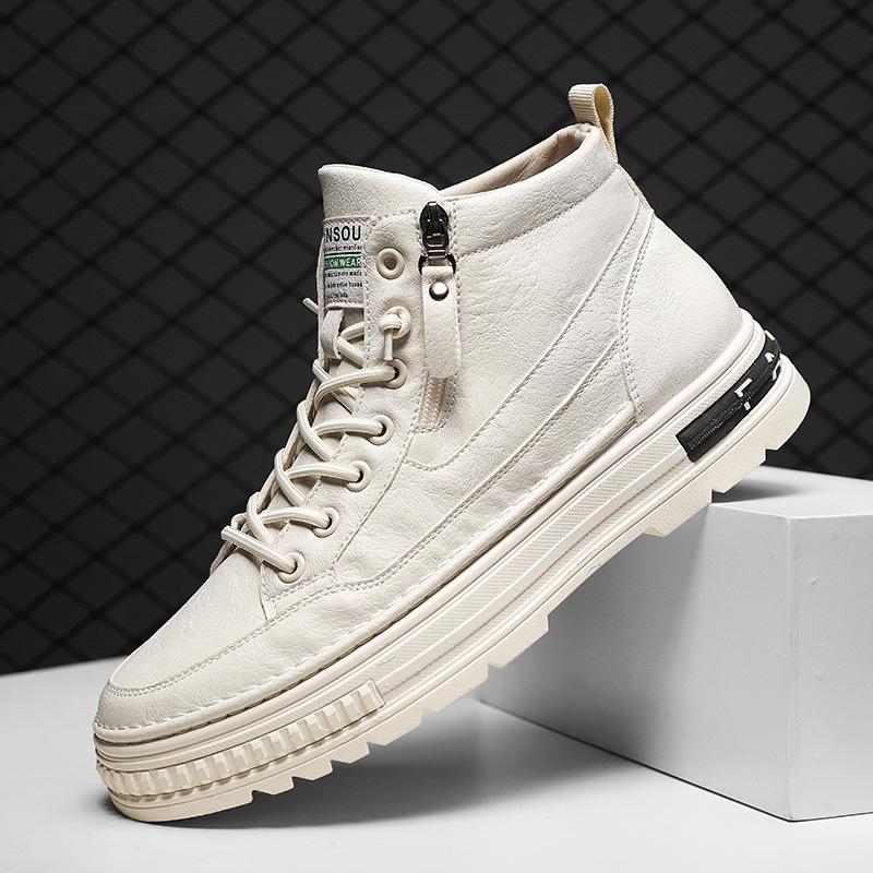 

Мужская обувь весна 2025 новая нескользящая увеличивающая рост кожаная водонепроницаемая повседневная обувь для скейтборда мужская обувь Мартин на приливе с одним педальным управлением 44 бежевый