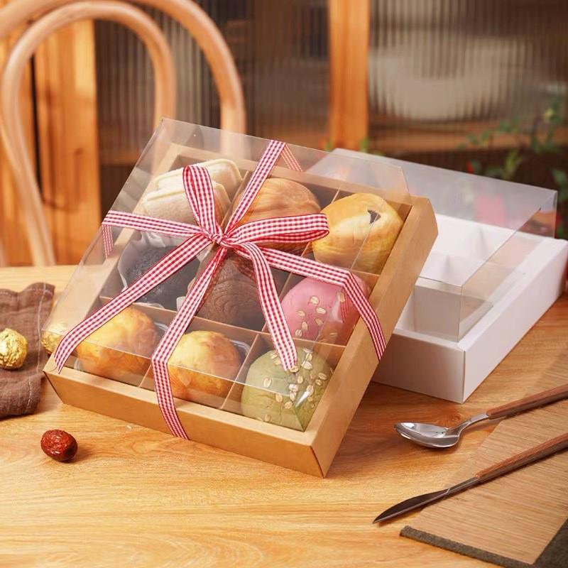 Nine-Square Grid Takeout Hot Pot Packaging Box Retro Kraft Paper Baking Dessert Cake Picnic Box
