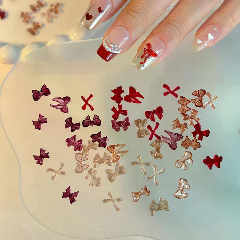 50 Pcs Mix Colorful Cute Bow Ribbon Resin Nail Art Decorations 3D Butterfly Nail Charm Jewelry Fashion DIY Accessories Manicure