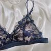 French rimless triangle cup underwear sexy lace thin cotton bra rose embroidered rabbit ear bra set