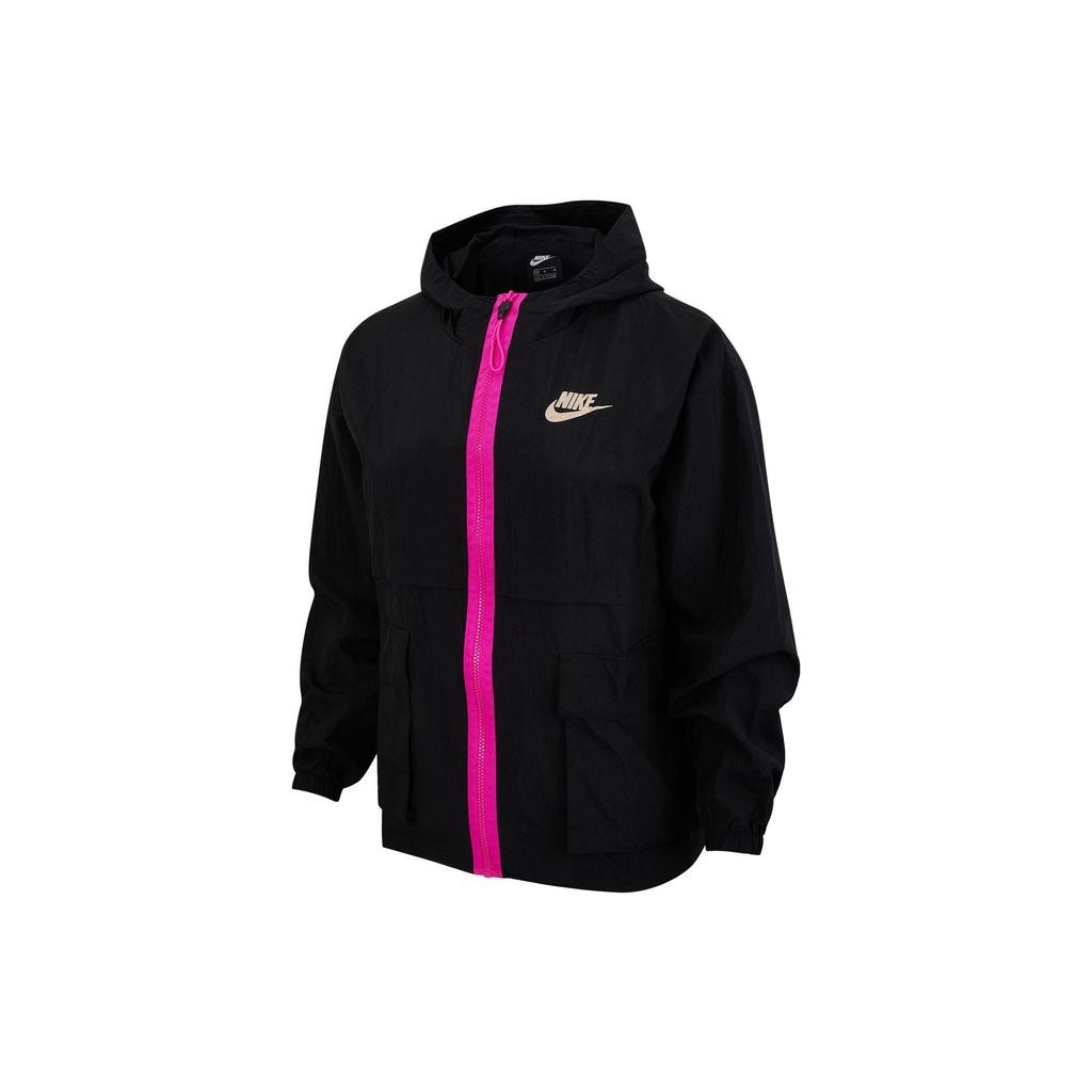 Nike Sportswear Color Block Loose Fit Hooded Jacket Women Jacket Black Flame-Pink DD2089-010