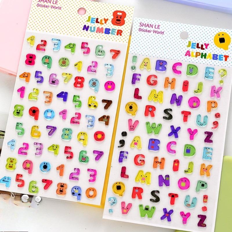

2pcs Cute 3D Colorful Candy Number Alphabet Stickers Transparent DIY Decoration for Kids Creative Fun Stickers Wall Stickers