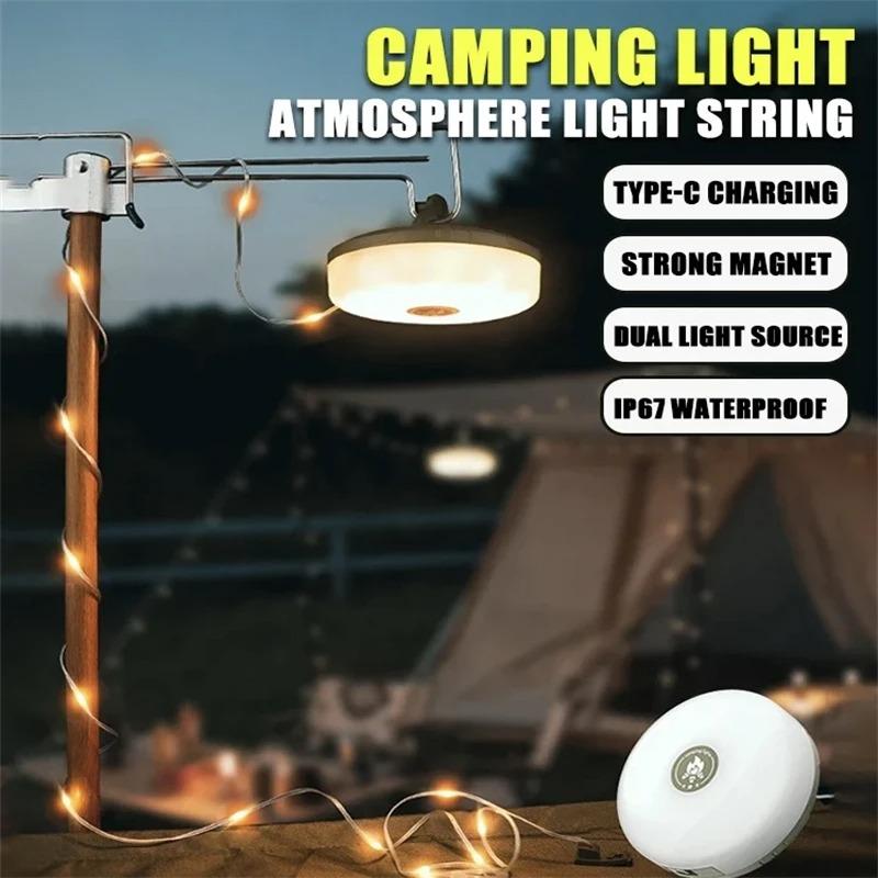Solar Lights Outdoor Camping Light 10m String Light Outdoor Tent Light RGB Atmosphere Light LED Flashlight with Hook