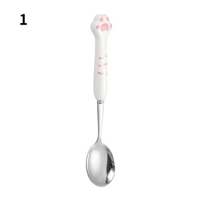 Simpatico gatto artiglio cucchiaio forchetta manico in ceramica stoviglie in acciaio inossidabile 304 cucchiaio forchetta bacchette simpatico cartone animato stoviglie per bambini