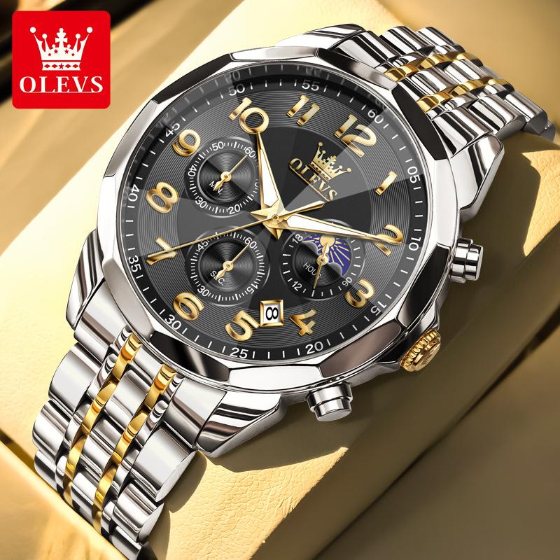 IHUASU Ceas bărbătesc cu trei ochiuri și șase pini, cuarț multifuncțional, ceas bărbătesc