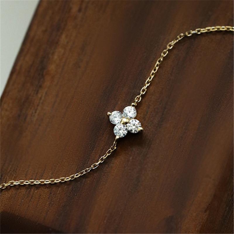 

925 Sterling Silver Plated 14k Gold Bracelet Korean Design Temperament Zircon Flower Bracelet for Women Jewelry Accessories 15 3cm&Gold