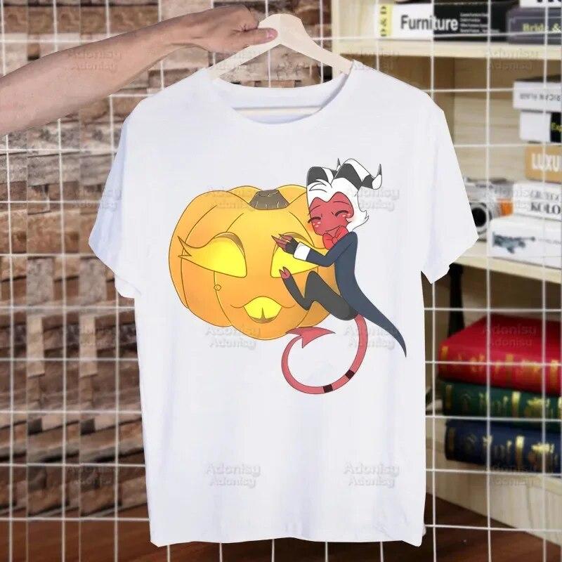 Helluva Boss Printed T Shirt Unisex Retro Washed Tops Tees Harajuku Tshirt Streetwear Hip Hop Unisex T-shirts