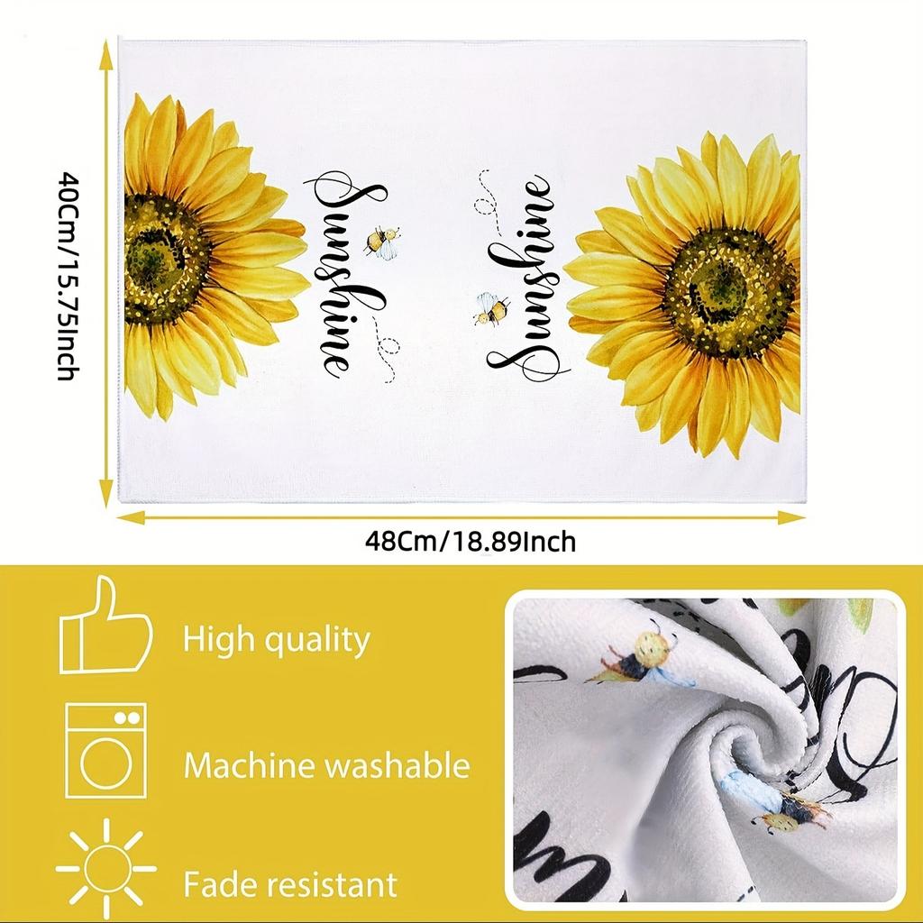 4PCS Sunflower Printed Kitchen Towels Microfiber  Super Absorbent Dish Cloths for Household Kitchen Cooking Cleaning Cloth