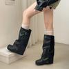 slightly fat boots knight boots early spice girl long boots round head feeling spring and autumn temperament fashionable new big tube circumference