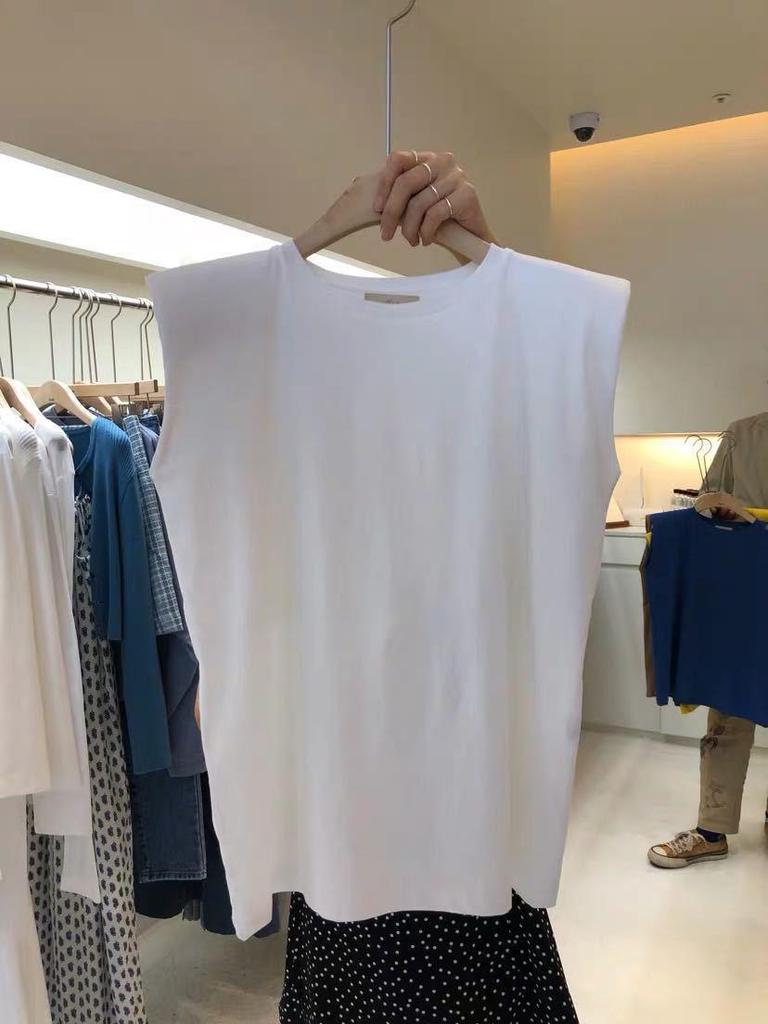 Kore Tarzı Kadın Kolsuz Yuvarlak Yaka Düz Renk Yaz Yelek Üst - Günlük Bol Kesim