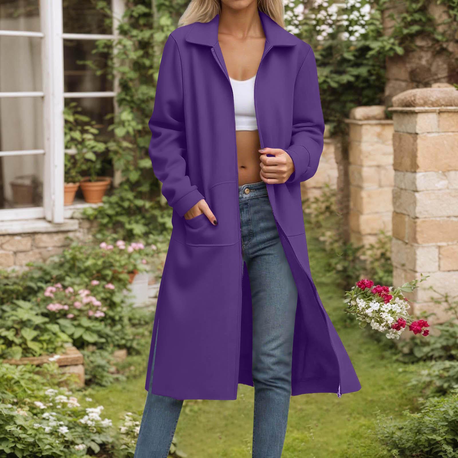 

Женская свободная удобная повседневная модная однотонная куртка средней длины с длинными рукавами XXL фиолетовый