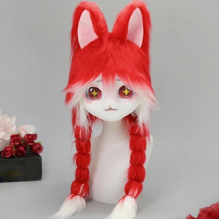 Animal Head Cats Fursuit Cut Mask Plush Cats Headgear Cats Costume for Halloween Masquerade Dress Up Cosplay Party