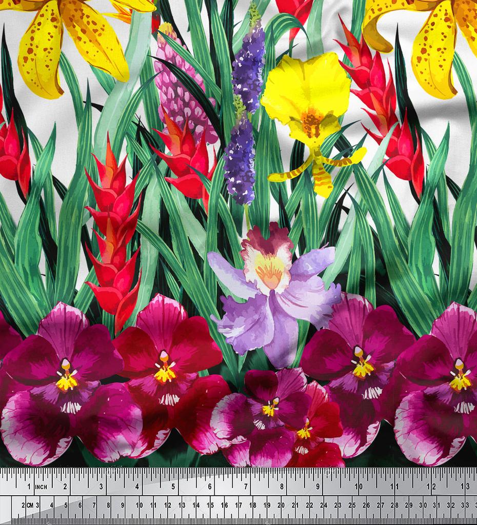 oneOone Tessuto Cotone Elasticizzato Foglie e Fiori Stampa Pannello Tessuto al Metro 40 Pollici