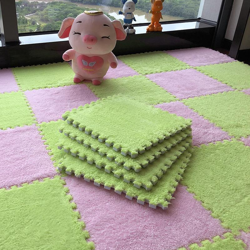 Washable Plush Patchwork Carpet: Cuttable Foam Floor Mat for Bedroom, Bedside, or Bay Window