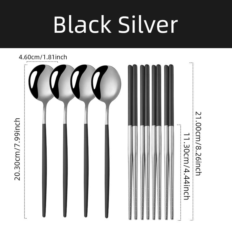 4 Set Chopsticks Spoon Cutlery Set Reusable Stainless Steel Non-slip Sushi Sticks Food soup Spoon Dinnerware Set