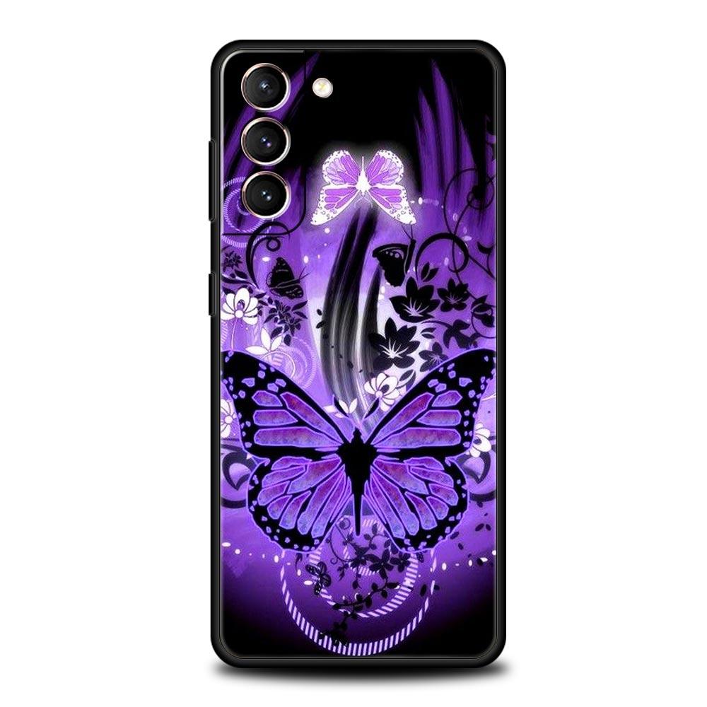 Art Purple Butterfly Phone Case Cover for Samsung Galaxy S26 S25 S24 S23 S22 S20 S21 FE Ultra S25 Edge Plus 5G Soft TPU Shell