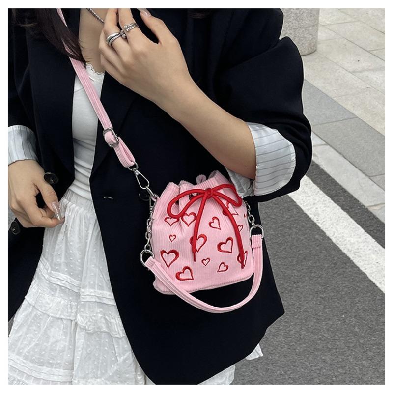 Niche Bag Women's New Summer Mini Strip Velvet Messenger Bag Drawstring Pleated Bucket Bag