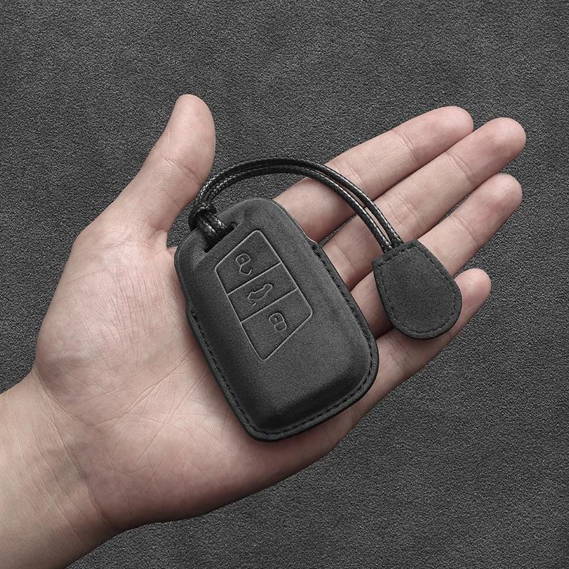 Styling Mouldings Suede Leather Car Key Case For Volkswagen VW Tiguan MK2 Magotan Passat B8 CC 2017 2018 For Skoda Superb A7 Key