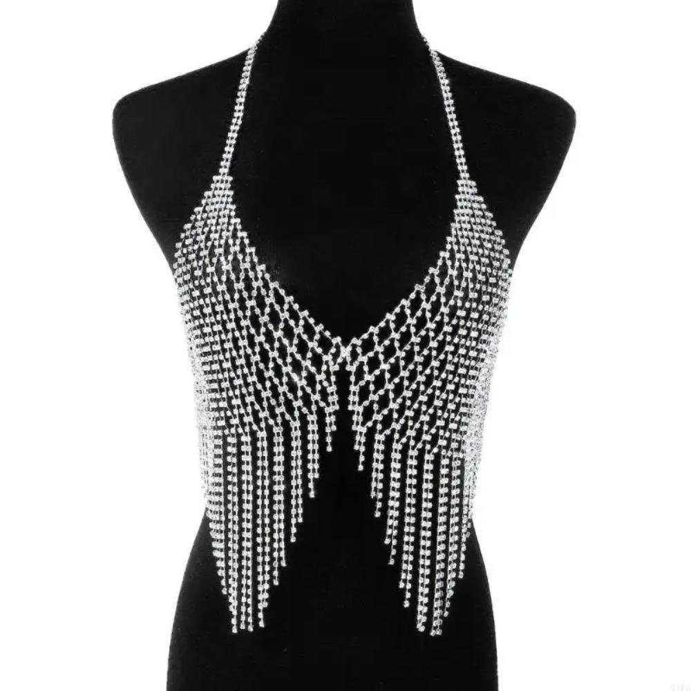 Luxury Mesh Tassel Bra Chain for Crop Top Sparkling Crystal Lingerie Body Chain Jewelry  Women