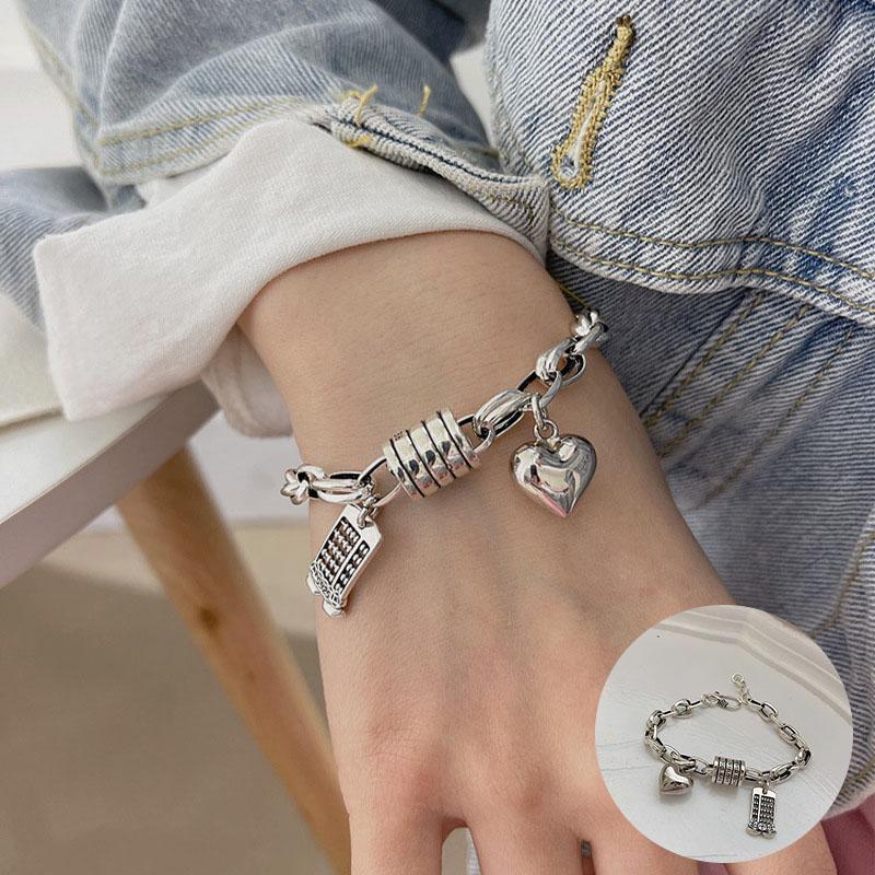 PANJBJ 925 Silve Beads Letters Bracelet for Women Girl Gift Punk Good Luck Simplicity Jewelry