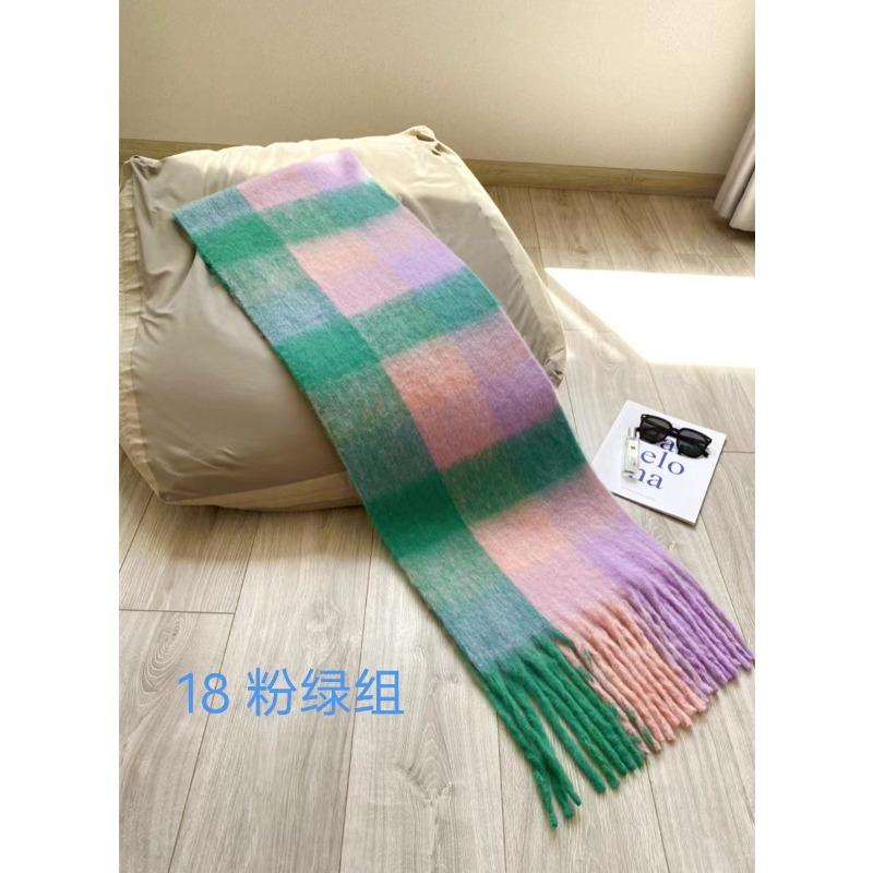 Autumn and winter rainbow plaid warm scarf sweet soft waxy long mohair fringed scarf retro