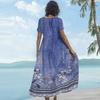 Bohemian Floral Summer Beach Dress Women Casual Loose Long Maxi Swing Short Sleeve
