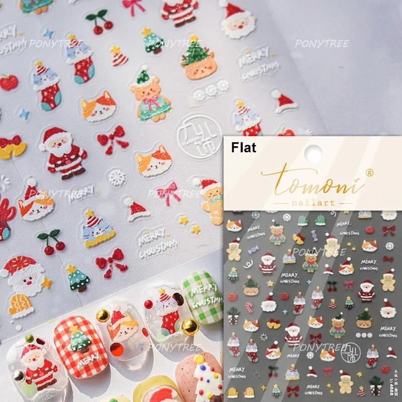 Gold Stamped Snowflake Stars White Christmas Tree Red Bowknot Cute 3D Nail Art Stickers Xmas Lovely Manicure Decals