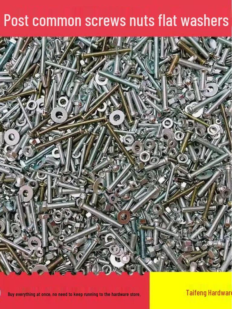DIY Mixed Set: Screws, Nuts, Bolts, Caps, Round Head Screws, Flat Washers for Household Repair