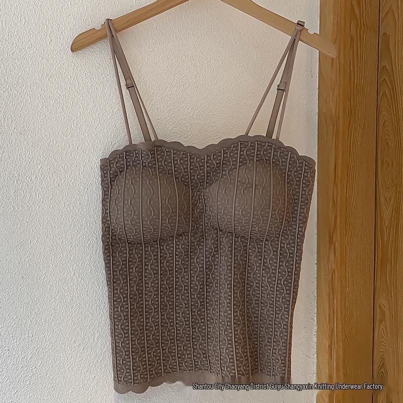 

Теплая кружевная майка с нагрудными вкладышами, на бархатной подкладке, без бретелей с V-образным вырезом для женщин - осенне-зимний стиль M (80-130 jin) хаки