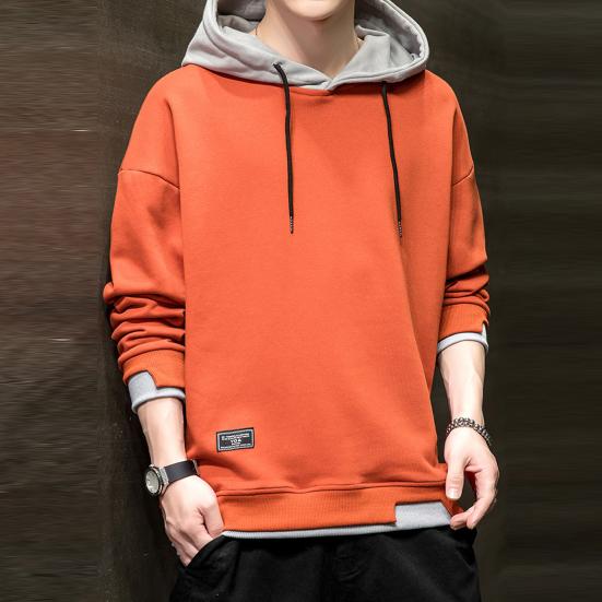 Men Autumn Hoodie Loose Hooded Contrasting Colors Hip Hop Casual Keep Warm Drawstring Korean Style Pullover Spring Hoodie Male Clothes