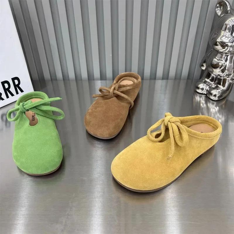 Fashion Ladies Shoes 2024 Hot Sale Lace Up Women's Slippers Autumn Closed Toe Solid Outdoor Flat Casual Comfortable Office Ladies Shoes