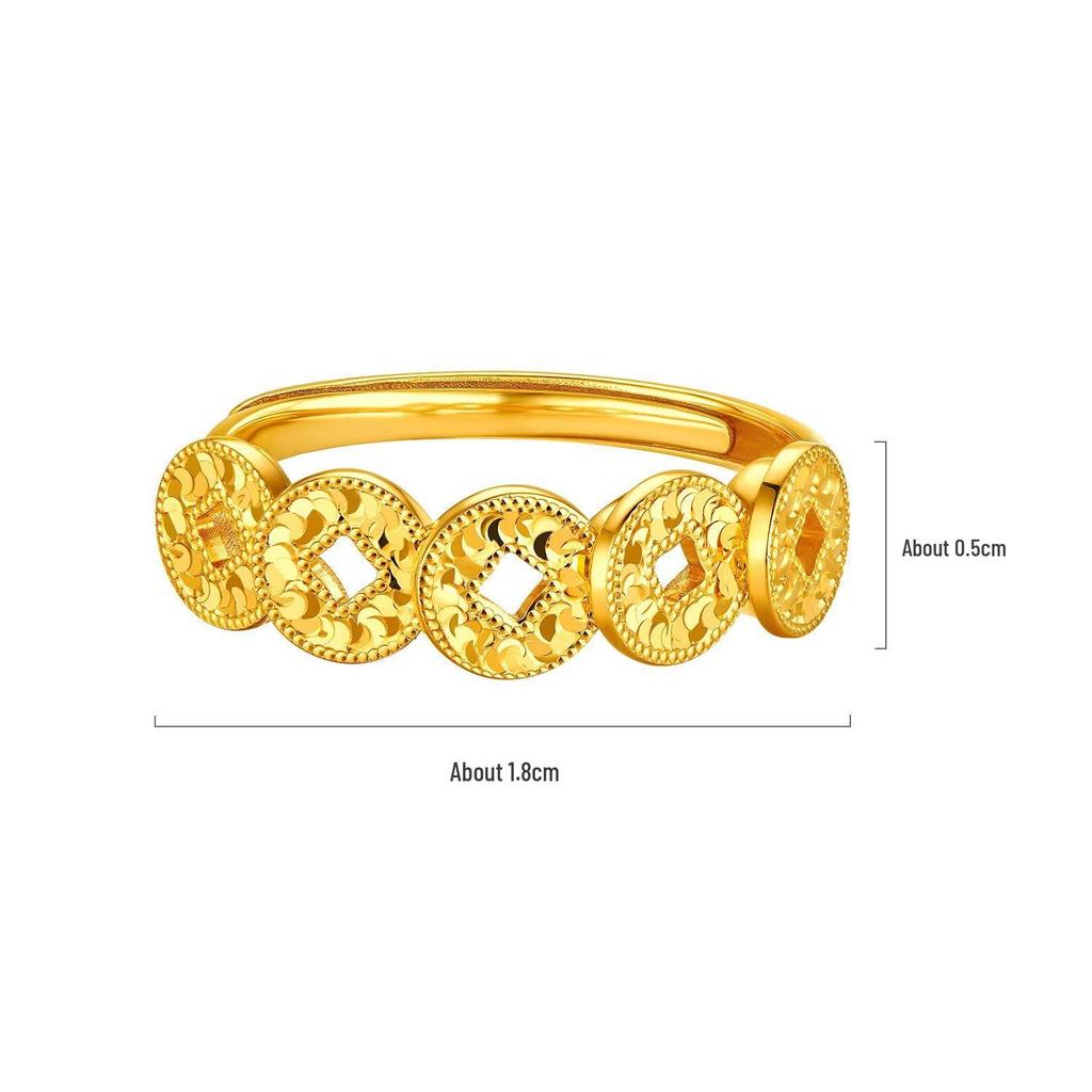 Qian Duoduo Copper Coin & Ice Design Women's Luxury Gold Ring