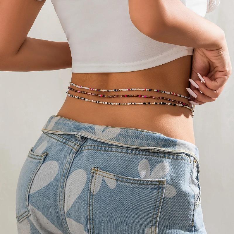3ks Sexy Bohemia Pasový řetízek Retro Belly Beads Elastické Body Šperky Bohemia Bikini Summer Y2k Příslušenství Baya Africain Ventre