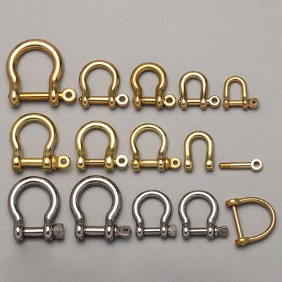 Solid Copper Carabiner D Bow Staples Shackle Fob Key Ring Keychain Hook Screw Joint Connector Buckles Outdoor Bracelet Buckle