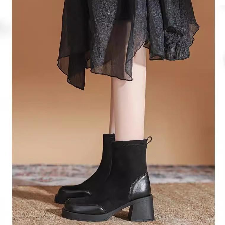 Small Heel Elastic Thin Boots Women's 2025 Autumn and Winter New Thick Heel Short Boots French Socks Boots Martin Boots
