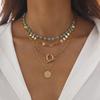 4er Set Retro Ethnisch Türkis Metall Pailletten Blume Teller Anhänger Halskette für Frauen Faltbare Halskette Schmucksets Geschenke