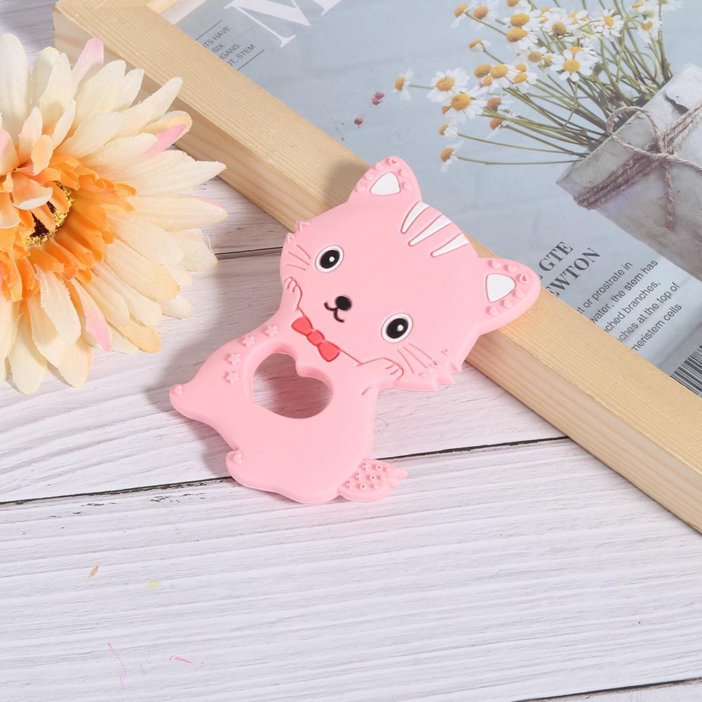Baby Teething Toys Cartoon Animal Cat Shape Silicone Teether for Baby Kid ChildrenPink