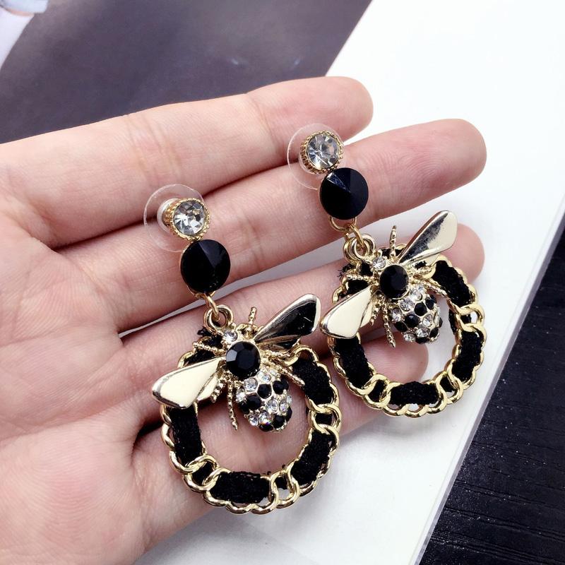 Luxury Brand Coloful Crystal Cute Bee Earrings For Women Geometric Statement Weave Long Drop Earrings Jewelry