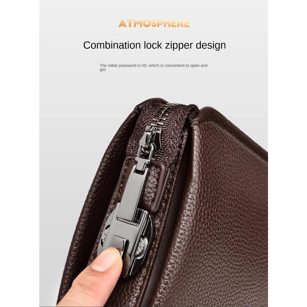 Men's Handheld Bag High End PU Leather Long Wallet Large Capacity Multi Card Slot Wrist Bag Password Anti Theft Phone Bag