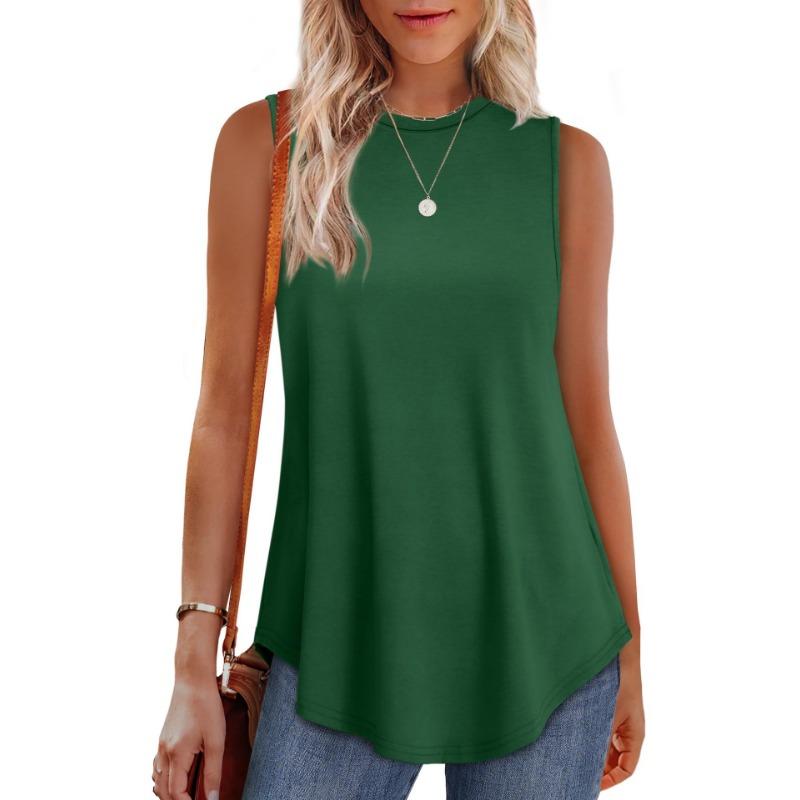 Spring and Summer Solid Color Round Neck Loose Sleeveless Casual T-shirt